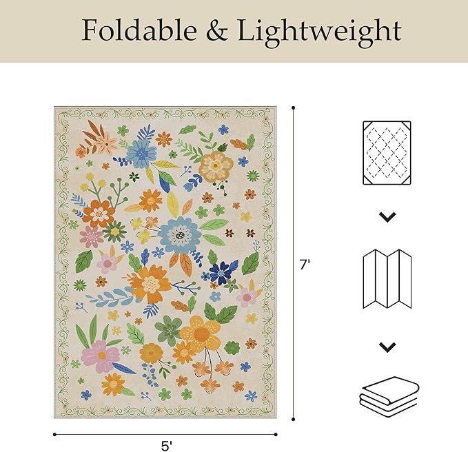 GENIMO Indoor Outdoor Area Rug 5' X 7' Waterproof, Washable Door Mat Non Shedding, Easy Cleaning Floral Outdoor Carpet for Patio, Entryway, Porch, Bathroom, Living Room, Bedroom, Backyard