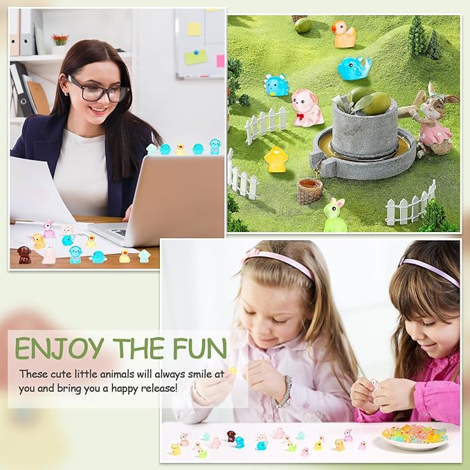 126PCS Mini Resin Ducks Animals Luminous Tiny Duck Animals Bulk Figures to Hide Glow in The Dark for Miniature Fairy Garden Accessories Micro Landscape Aquarium Potted Ornament Outdoor Decor