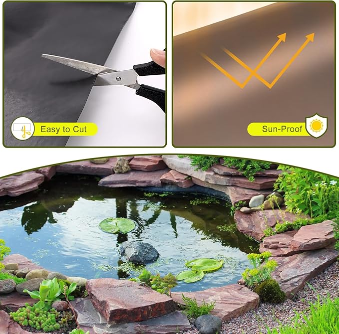 20 x 20 FT Pond Liner, 20 Mil Pond Liners for Outdoor Ponds, HDPE Pond Liner Preformed Easy Cutting Puncture Resistant, Pond Liners for Water Garden Fountain Waterfall, Koi Fish Aquaculture Pond