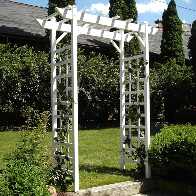 Dura-Trel PVC Garden Arbor, Arch Support for Climbing Plants, Providence, White, 64" x 85"