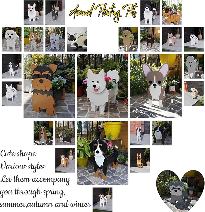 Grey and White Pomeranian Dog Planter Plant Pots,Cute Garden Dog Flower Planter,Dog Planters Birthday Gifts for Women,Office,Indoor/Outdoor Decor（9.45 * 6.65 * 12.13in）