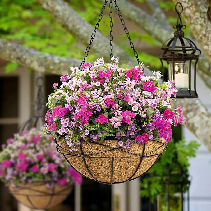 4 Pack 20 Inch Hanging Planters Baskets for Outdoor Plants Extra Large Deep Hanging Baskets with Natural Coconut Liner Flower Pots for Porch Balcony Garden Decor