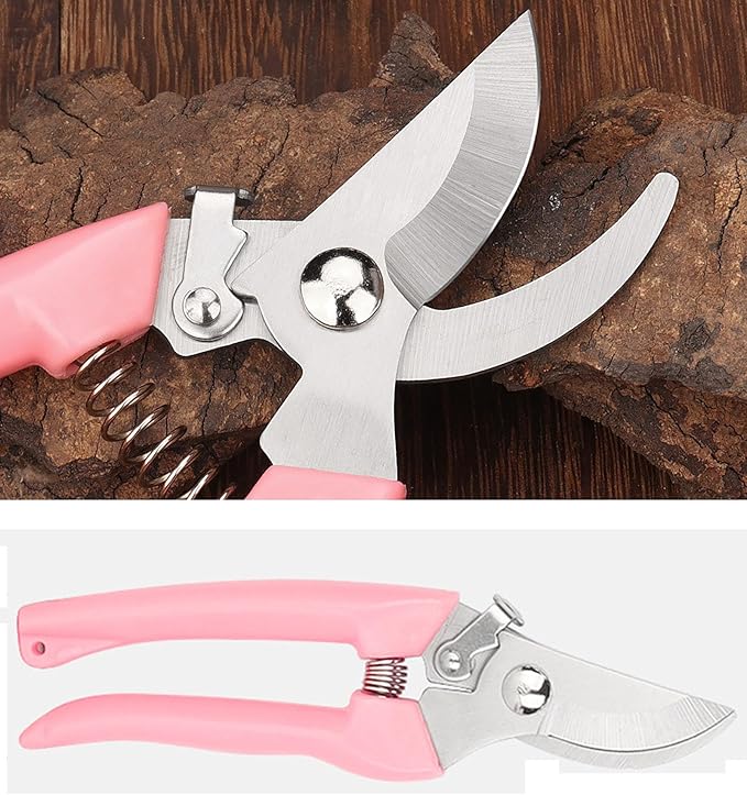 Garden Flower Shears Pruning Shears 6.9 inches Scissors Heavy Duty Plant Scissors for Cutting Flowers, Trimming Plants, Bonsai, Fruits Picking (Pink Handle 5pcs)