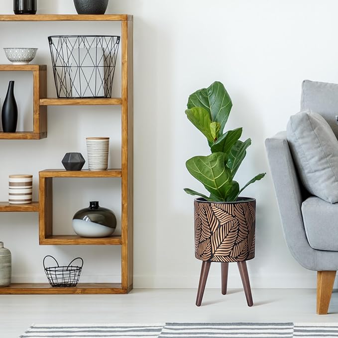 D'vine Dev 10 Inch Planter Pot with Stand, Mid-Century Tall Plant Pot with Legs for Indoor Plants, Medium, Bronze/Grey, 88-L-B-6