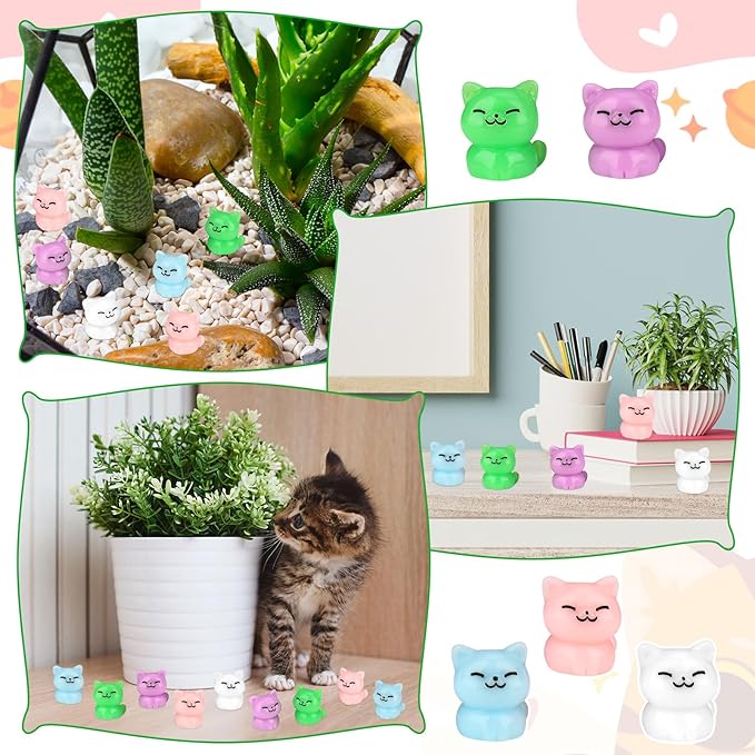 50 Pcs Mini Resin Cats, Miniature Cat Figurines, Cute Small Cat Figures, Tiny Resin Animals Cat DIY Crafts Cake Decor Tiny Home for Micro Landscape Dollhouse Garden