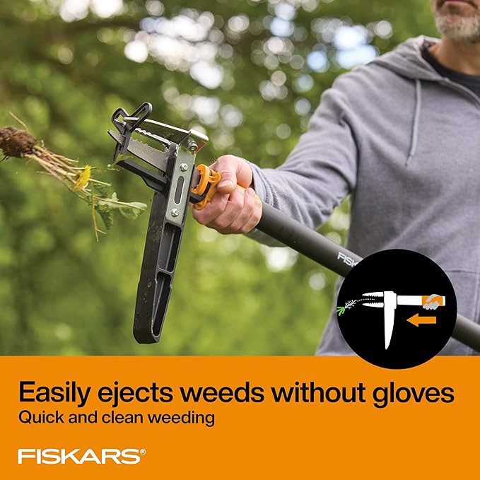 Fiskars 3-Claw Stand Up Weed Puller Tool, Gardening Weeder, Hand Weeding Tool with 39" Long Ergonomic Handle with Easy-Eject Mechanism