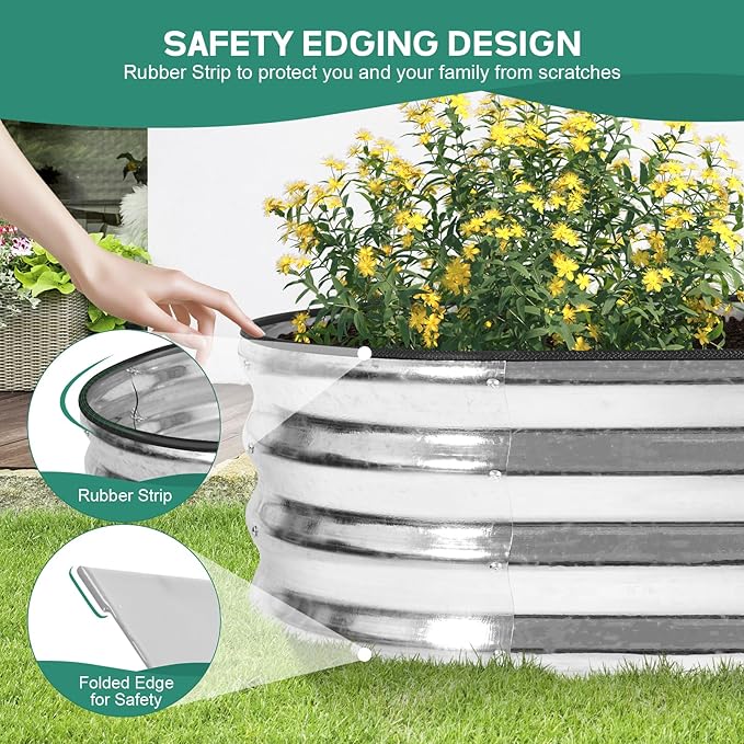 Galvanized Raised Garden Bed Outdoor - 4×2×1ft Planter Raised Beds for Gardening | Oval Metal Garden Planter Box with Safety Edging and Gloves for Vegetables Fruits and Flowers (Silver)