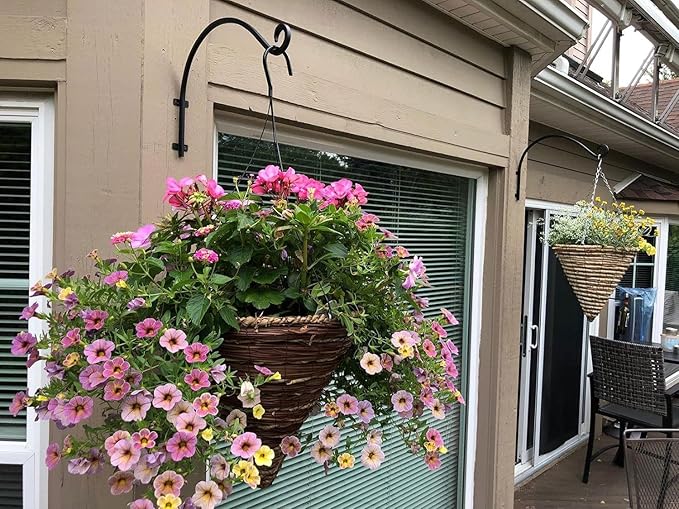 4 Pack Heavy Duty Plant Hanger Bracket, 16Inch Hanging Brackets for Plants Outdoor and Indoor, 80lbs Holding Capacity Metal Plant Wall Hooks, Black Hanging Plant Brackets for Flower Wind Bird Feeder