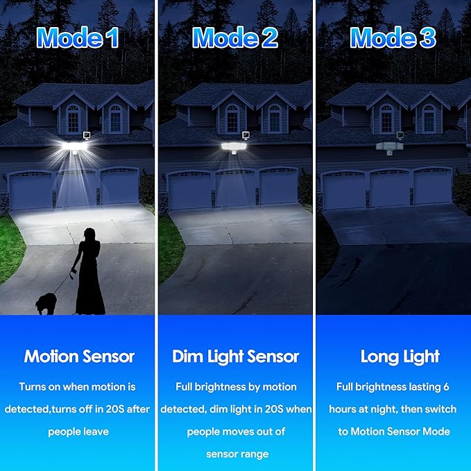 Energetic Solar Outdoor Lights, 1800LM 150 LED Security Motion Sensor Outdoor Lights with Remote Control, IP65 Waterproof Floodlight, 3 Head Motion Detected Spotlight for Garage, Pack of 2 (White)