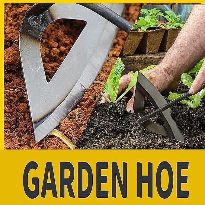 Garden Tools Hollow Hoe, All-Steel Hardened Hollow Hoe, Sharp Garden Edger Weeder, Durable Gardening Hoe Hand Tool Weed Puller Accessories for Backyard Weeding, Soil Loosening, Farm Planting (Long)