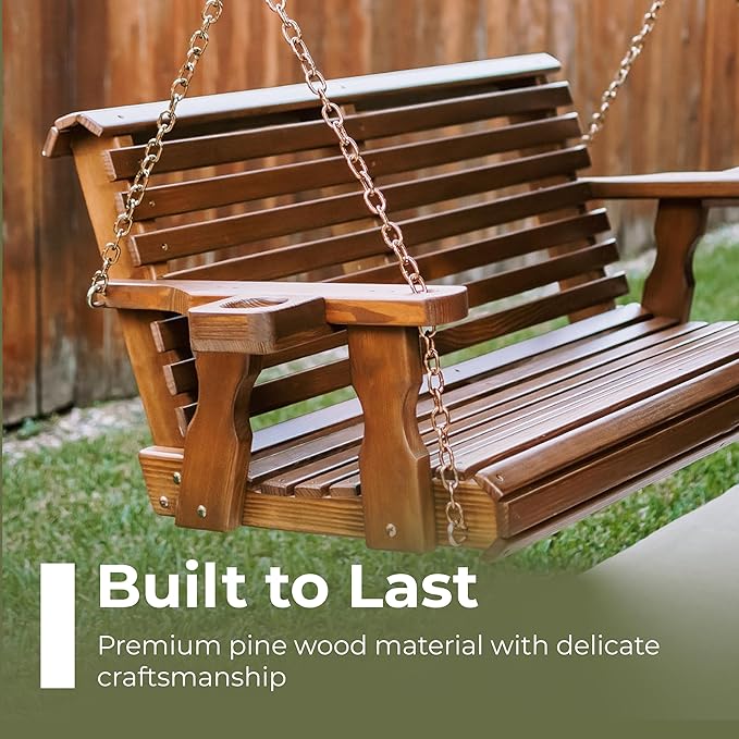 Amish Casual 5 Foot Roll Back Porch Swing with Cup Holders in Semi-Solid Grey Stain - Amish Made in The USA from Treated Pine Heavy Duty 700 Lb. Weight Capacity