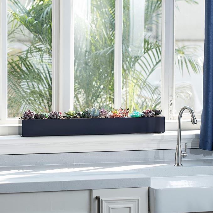 DR&Co Modern Grey Rectangle Planter Box, 16" Metal Planter Perfect for Succulent, Narrow Box for Table or Window Sill, Rectangular Stainless Steel Long