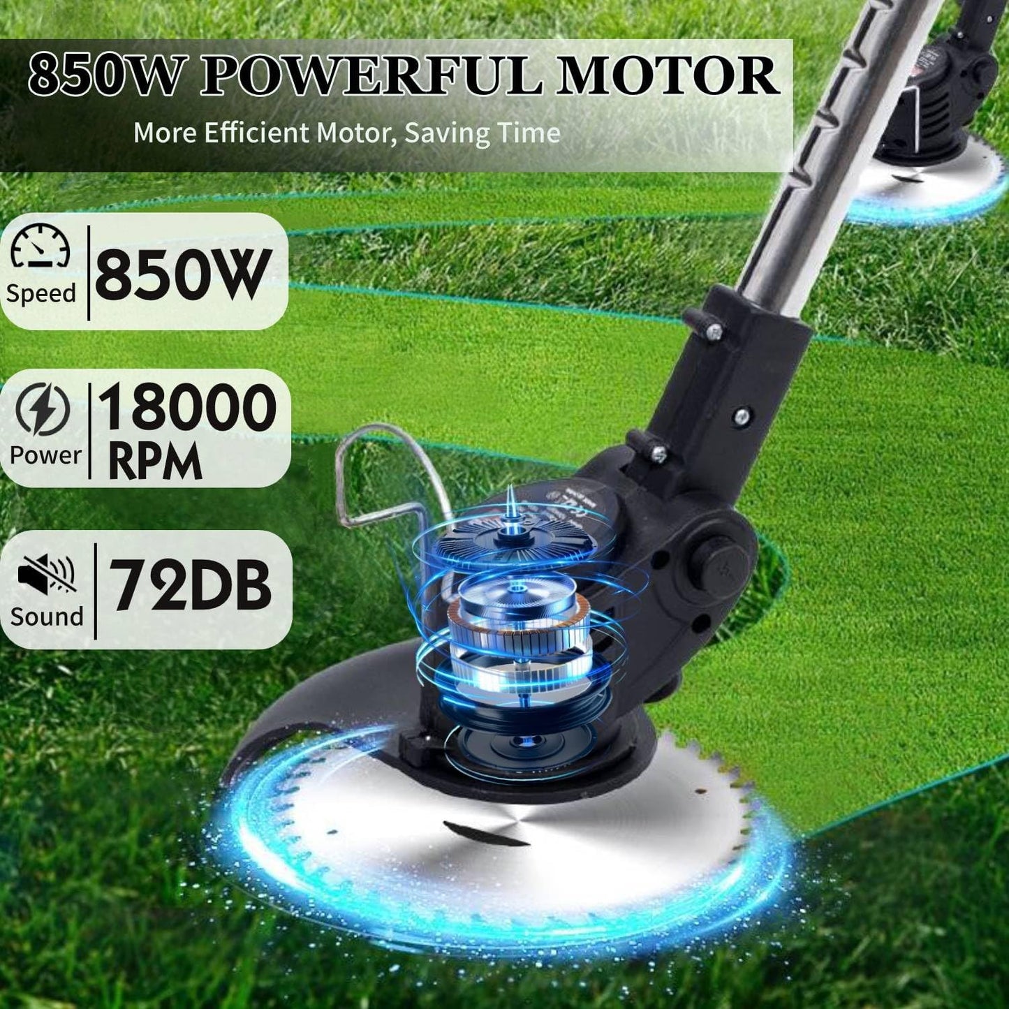 Electric Weed Wacker with Wheel, 21V Cordless Weed Eater with 2 x Batteries & 1 Charger, 3 in 1 Grass String Trimmer/Brush Cutter/Edger, Stringless Lightweight Weed Trimmer for Garden, Yard and Lawn
