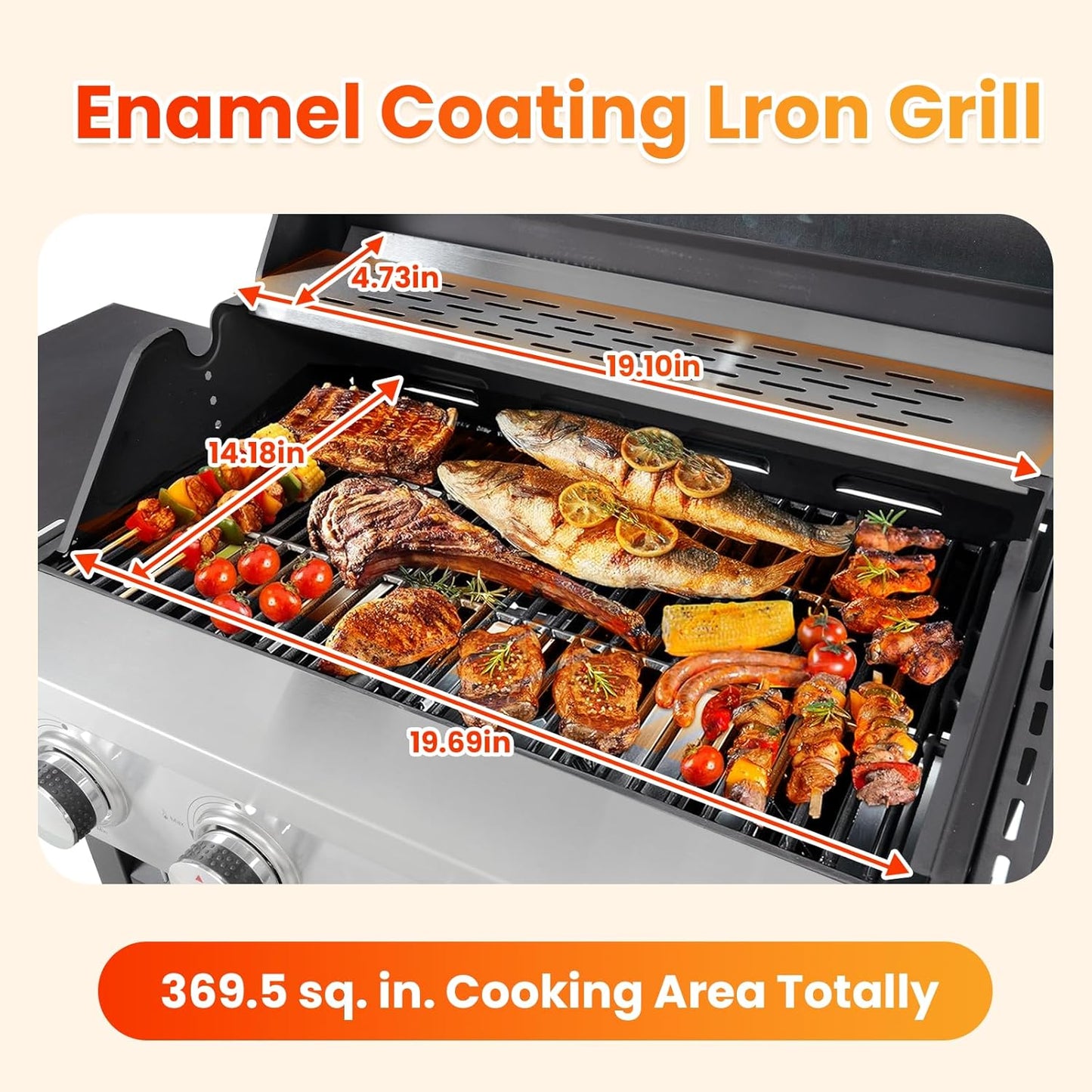 3-Burner Propane Gas BBQ Grill with Side Burner, Porcelain-Enameled Cast Iron Grates, Foldable Side Table, 37,230 BTU Stainless Steel Grill for Outdoor Camping Barbecue Grilling Backyard Cooking