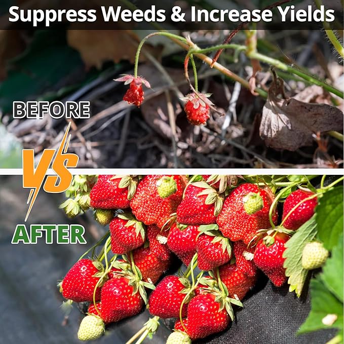 4ft×300ft Garden Weed Barrier Fabric, 3.2oz Premium Weed Blocker with 60 U-Shaped Securing Pegs, Weed Preventer for Gravel, Driveway, Gardening, Farming, Underlayment, Landscape