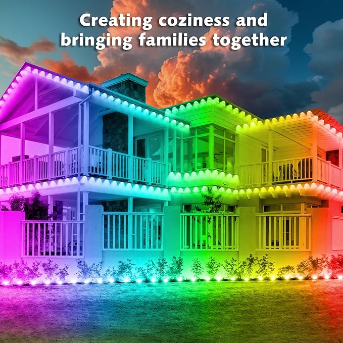 300FT Permanent Outdoor RGB Lights,IP67 Waterproof Smart LED Eaves Lights with App/Remote Control,for Christmas and All Holiday Decor,Daily and Accent Lighting,House Roof and Garden Lighting