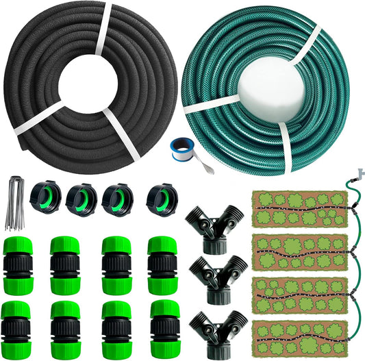 AMRITA Soaker Hose for Garden 60ft,PVC Garden Hose 50ft, 1/2" Drip Hose Linkable Consistent Irrigation Hose Save 70% Water, Heavy Duty Round Soaker Hose for Garden Bed Foundation.(1/2-60ft+50ft)