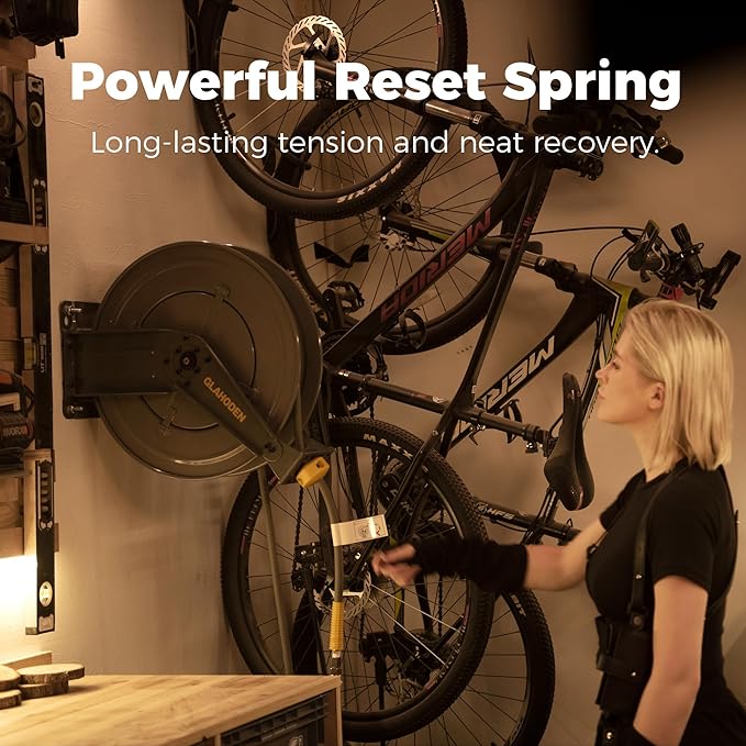 Double Arm Retractable Air Hose Reel, 3/8 in × 80 ft Hybrid Hose Heavy Duty Steel Professional Air Compressor Hose Reel with 5 ft Lead in Max 300PSI Auto Rewind Quick Coupler Swivel Fitting