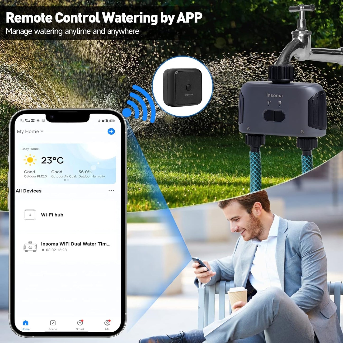 2 Zones WiFi Water Timer for Garden Hose, Hose Timer with Wi-Fi Hub, APP Remote Control, Voice Control with Alexa, Rain Delay and Manual Mode for Yard Lawn Sprinkler Watering