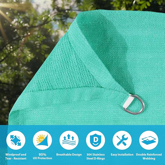 Amagenix Sun Shade Sail 7'X10'X12' Curved Edge Outdoor Shade Canopy Turquoise Breathable 95% UV Block Shade Cloth for Patio Garden Backyard (We Make Custom Size)