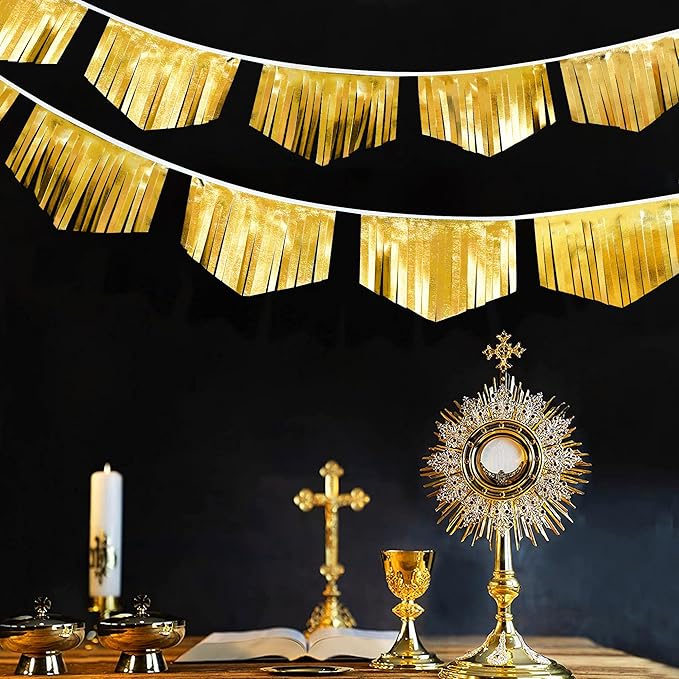 Gold Tassel Banner Double Sided Metallic Fabric Pennant Bunting Flag Garland for Graduation Birthday Anniversary Bachelorette Engagement Wedding Bridal Shower Baptism Hen Party Decorations Supplies