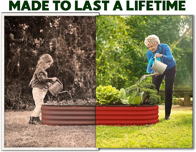Galvanized Raised Garden Beds Outdoor // 4×2×1 ft Planter Raised Beds for Gardening, Vegetables, Flowers // Large Metal Garden Box (Red) // Patented Tool-Free Design