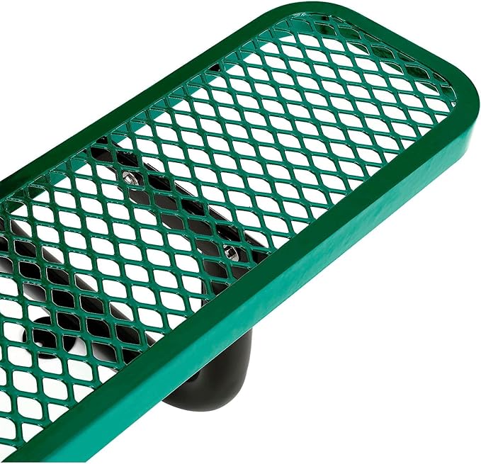 Global Industrial 8'L Rectangular Picnic Table, ADA Compliant, Expanded Metal, Green Thermoplastic Coating, Attached Benches, 1-1/2” Umbrella Pole Hole, Outdoor-Rated
