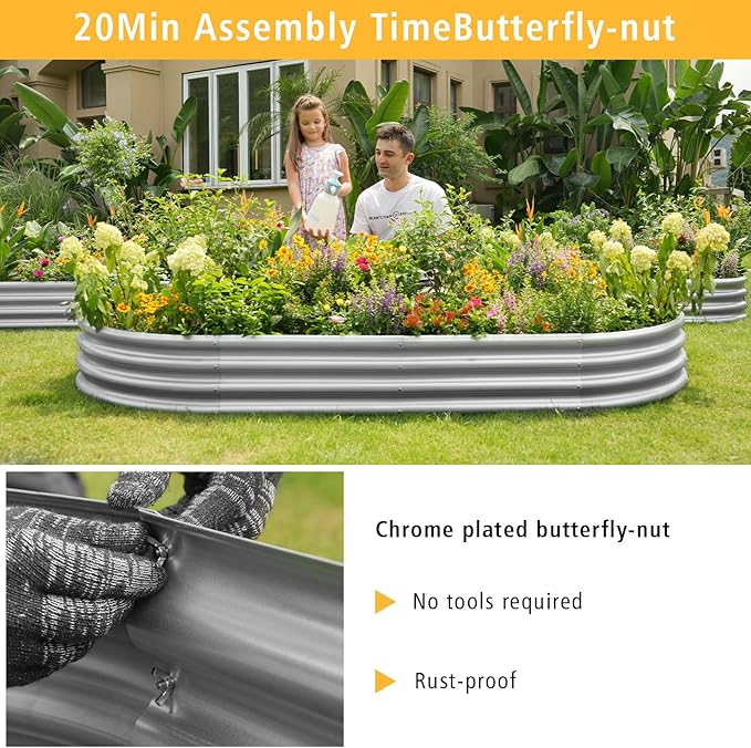 Garden 2Pcs 4x2x1ft Galvanized Raised Garden Bed Kit - Metal Planter Boxes for Vegetables/Herbs/Flowers, Heavy-Duty Steel Outdoor Garden Box with Reinforced Edges