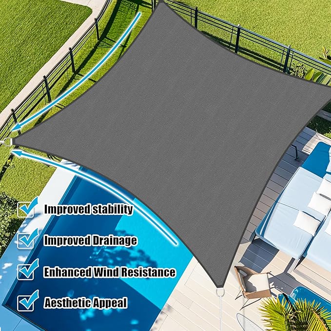 Amagenix Sun Shade Sail 7X9 Curved Edge Outdoor Shade Canopy Dark Grey Breathable 95% UV Block Shade Cloth for Patio Garden Backyard (We Make Custom Size)