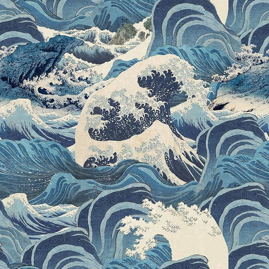 Hand Drawn Blue Sea Wave Reef Peel and Stick Wallpaper Self Adhesive Removable Easy Peel Off Stick on Wall Paper for Bedroom Cabinet Renter Friendly