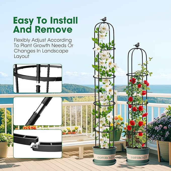 2 Pcs Garden Trellis for Climbing Plants, 6.2 Ft Rustproof Metal Pipe with Heavy Duty Plastic Coated, Garden Outdoor Indoor Potted Plant Support, Obelisk Garden Trellis for Climbing Vine