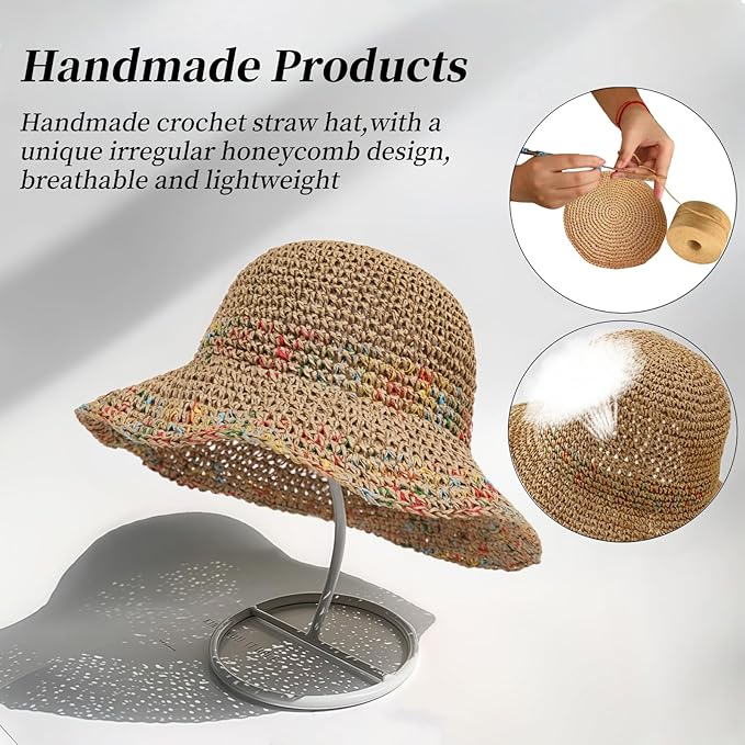 Floppy Big Beach Straw Hats for Women Foldable Summer Wide Brim Packable Sun Hat Womens Travel Straw Fedora Hat