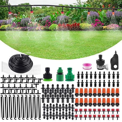 Garden 50Ft Automatic Micro Irrigation System, 1/4" Blank Distribution Plant Watering Irrigation Kit Accessories Include Atomizing Nozzle Mister Dripper for Garden Flower Bed,Patio,Lawn …