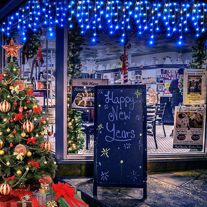 Hezbjiti Christmas Decorations Lights Outdoor, 400 LED 32.8 FT 8 Modes 75 Drops Fairy String Curtain Lights for Christmas Decor Eaves Window Party Yard Garden Indoor (Blue)