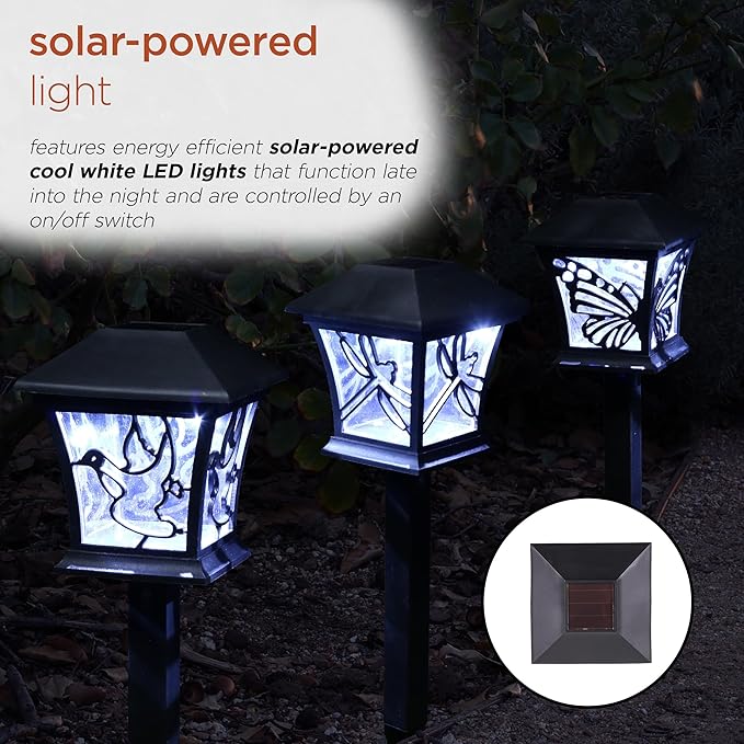 Alpine Corporation Solar-Powered Nature Inspired Pathway Lights, 3-Piece