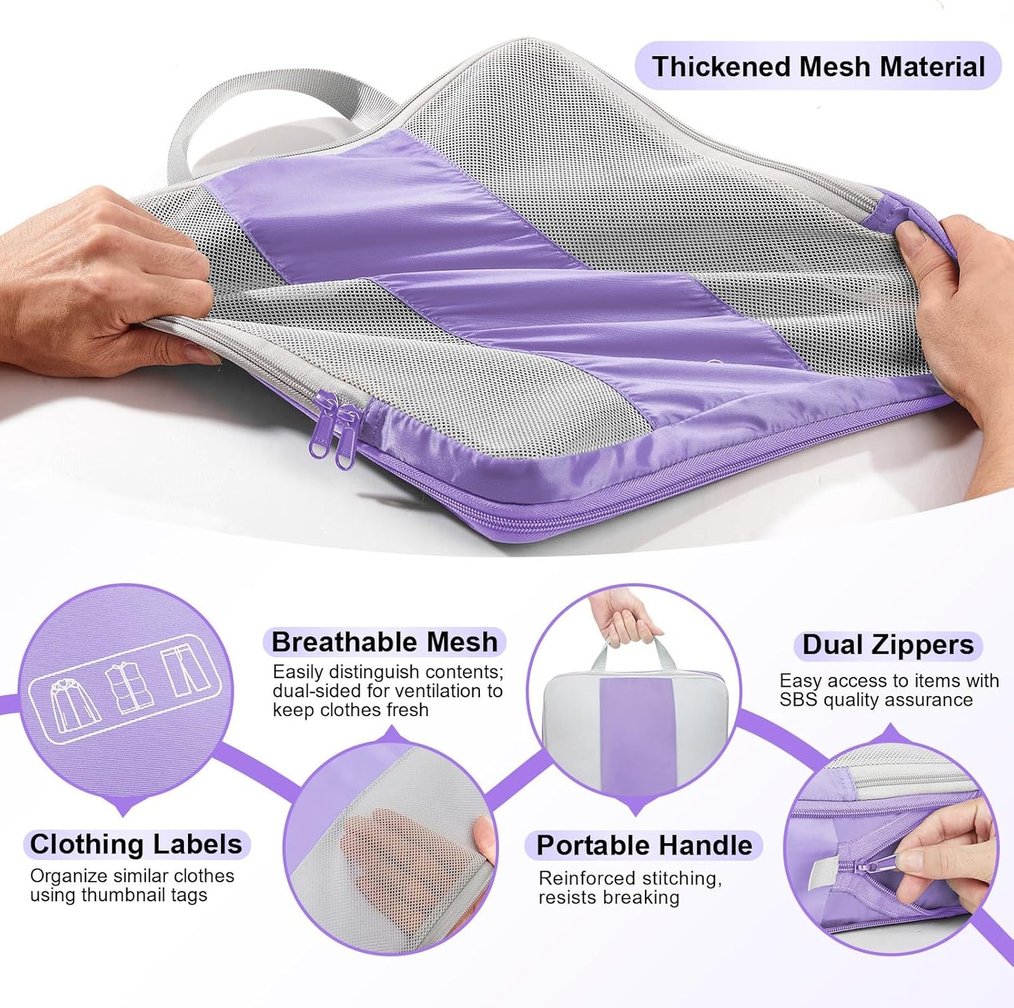 8 Set Compression Packing Cubes for Travel Essentials,Compressible Expandable Packing Cubes for Suitcase,OlarHike Luggage Organizer Bags for Travel,Handy Helper for Organizing Clothes(Light Purple)
