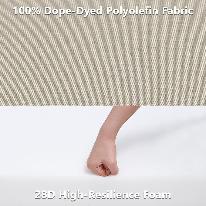 Favoyard Patio Chair Cushions 24 x 24 x 4 Inch Waterproof Outdoor Seat Cushions for Patio Furniture 3-Year Color Fastness Garden Sofa Couch Chair Pads with Handle & Adjustable Straps Set of 2, Beige