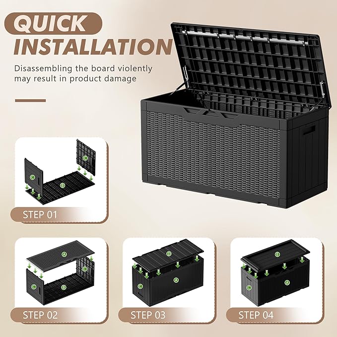 Devoko 100 Gallon Deck Box, Waterproof Outdoor Storage Box with Cushion (Black)