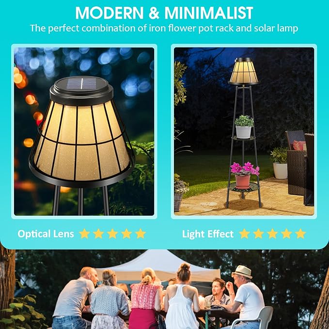 2 Pack Solar Lights Outdoor with Plant Stands, Solar Floor Lamp Street Lights Metal Tripod Patio Lights for Garden Yard Pathway Driveway Front/Back Porch Decoration