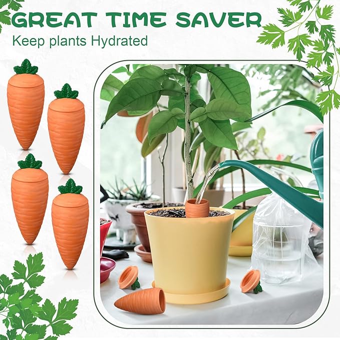 4 Pcs 24oz Terracotta Watering Spikes Self Watering Planter Insert Terracotta Stakes Olla Pot for Outdoor Indoor Garden Plants, Easy to Refill(Carrot)
