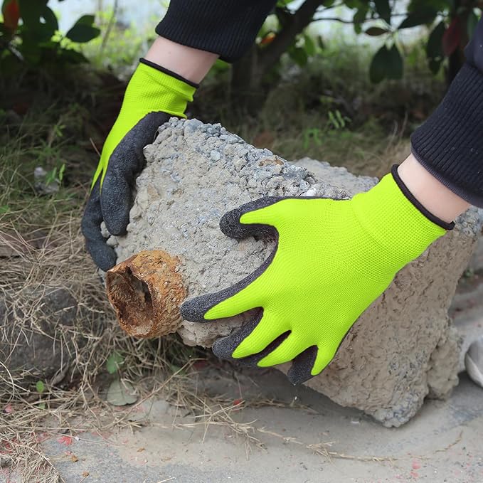 Evridwear Crinkle Latex Rubber Hand Coated Safety Work Gloves for Men Women General Multi Use Construction Warehouse Gardening Assembly Landscaping (XL-Size) Lime 120 Pairs Pack