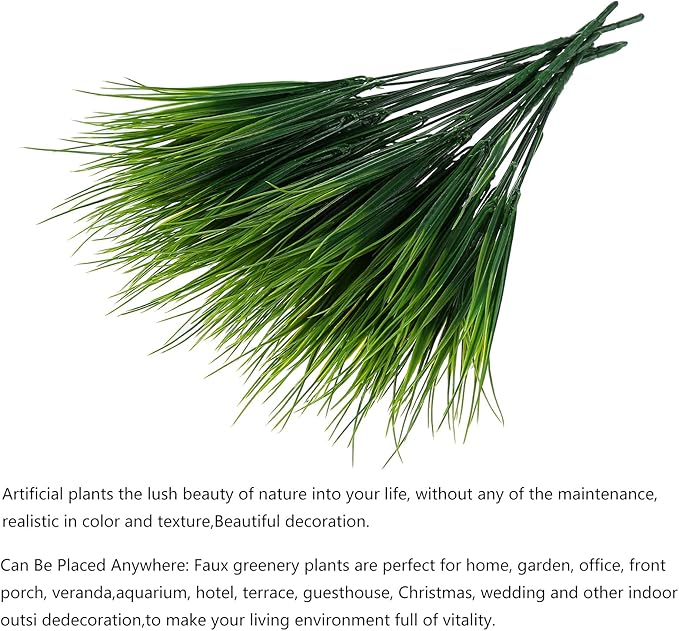 8 Pack Artificial Plants Flowers Grass Shrubs No Fade Faux Plastic Flowers Outdoor for Farmhouse Garden Porch Patio Indoor Wedding Decoration Greenery Fake Plants uv Resistant (3#Green)