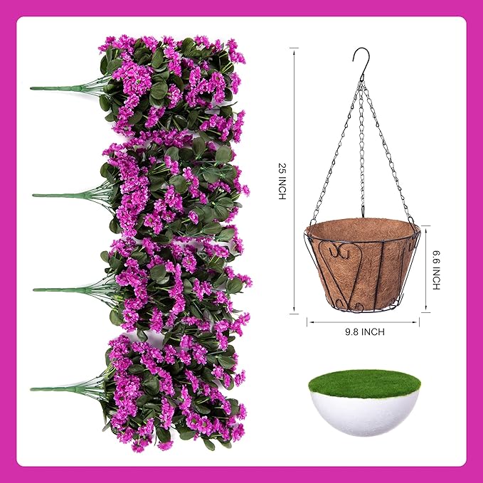 Hanging Baskets Artificial Flowers for Outdoor Interior Decor, Artificial Daisies Flowers Shrubs Plants with Baskets for Home Porch Garden Patio Patio Spring Summer Decor(Violet)