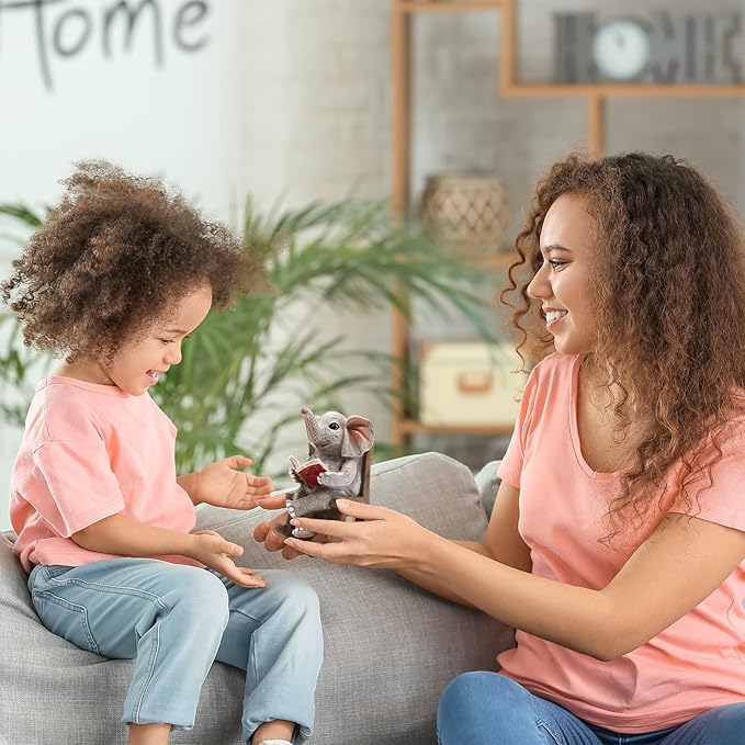 Garden Statues Elephant Outdoor Valentines Decorations Lights, Lucky Miniature Elephant Statue Solar Garden Decor for Patio,Porch,Home Yard Decor Elephant Gifts for Mom,Women, 2.04"x3.34"x3.93"