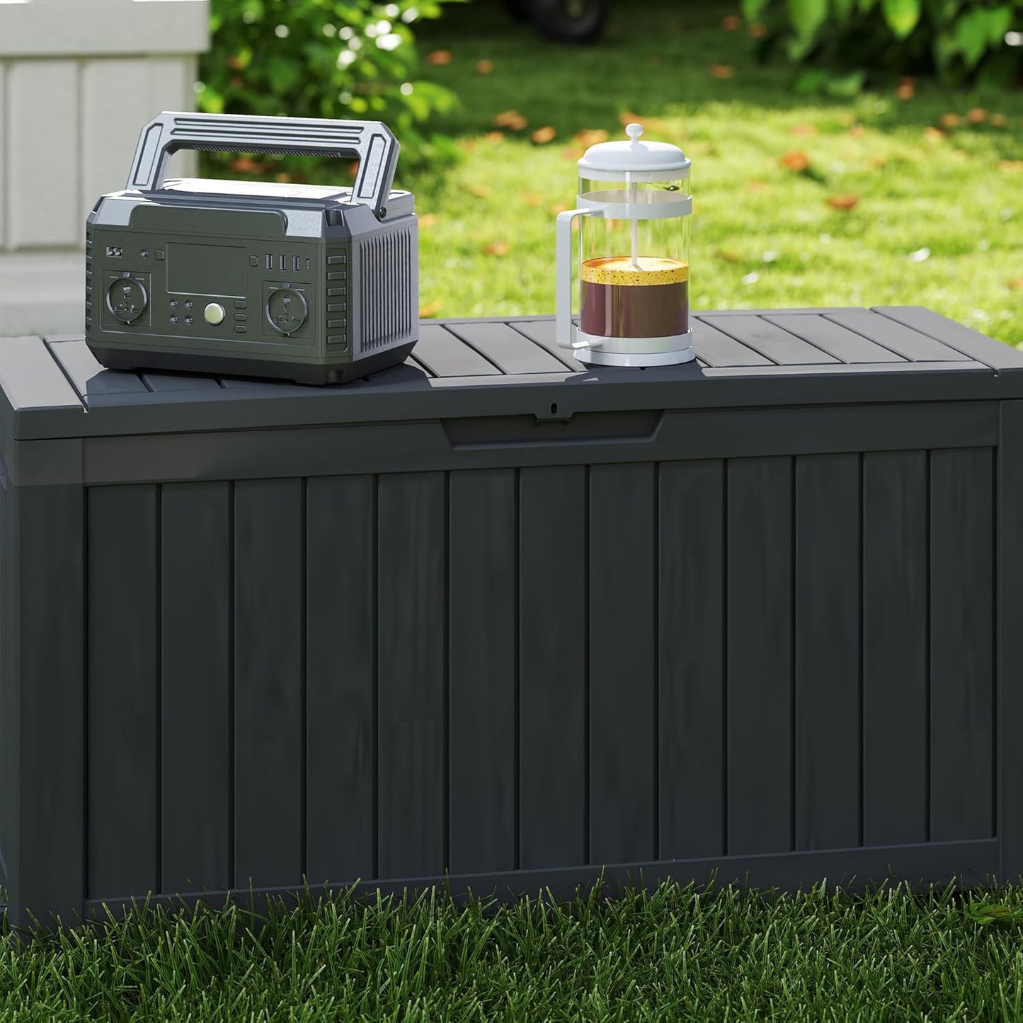 80GAL Black Resin Deck Box - Large Waterproof Storage for Patio Furniture, Pool Floats & Garden Supplies - Lockable, UV-Resistant for Backyards, Pool Decks