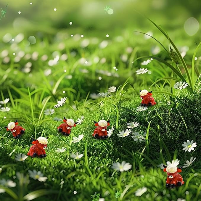 50 Pcs Mini Highland Cow Statues Highland Cow Decor Cute Highland Cow Figurine Handmade Resin Cow Sculpture Ornament for Decorations Home Kitchen Garden