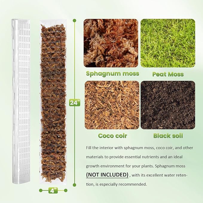 EOX 4 Pcs 24 Inch Plastic Moss Pole for Monstera, Large D Shaped Poles for Climbing Plants Work with Sphagnum Moss, 90 Inch Plant Stake Set of 4, Garden Ties