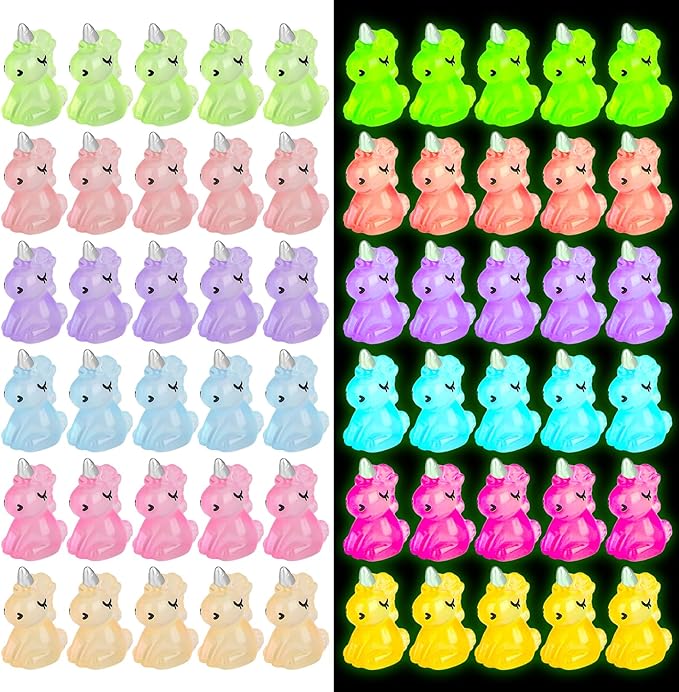100 PCS Mini Resin Unicorn Luminous Tiny Unicorn Miniature Figurines Glow in The Dark Mini Resin Animals Suitable for DIY Cake Ornaments Crafts Moss Landscape Decoration