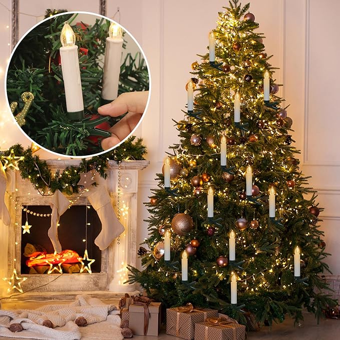 DRomance Christmas Tree Flameless Taper Candle Lights Battery Operated with 10-Key Remote and Timer, 10 Pack Plastic Flickering LED Taper Candles Multi-Using Home Garden Holiday Decor 3.4"