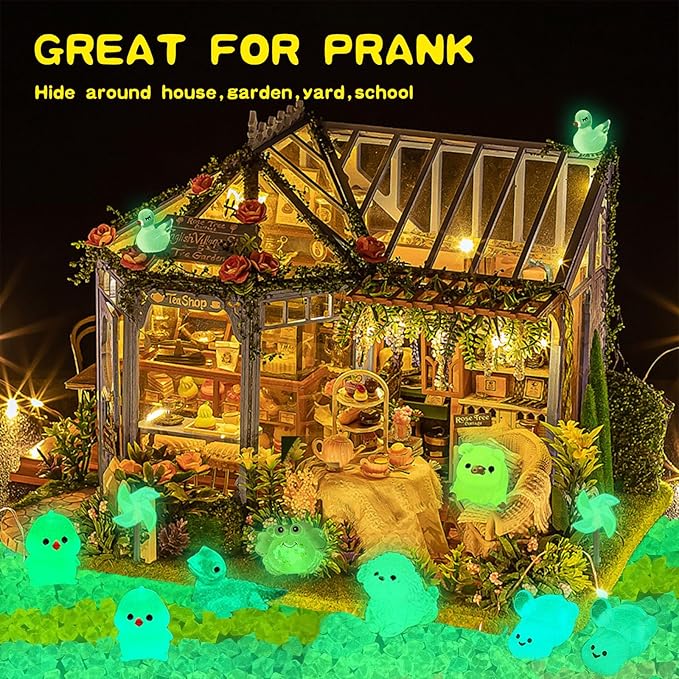 400pcs Luminous Mini Resin Animal in The Dark Tiny Miniature Figures Ornament Duck Frog Mushroom Owl Dog Rabbit Crab Dolphin Shell Fairy Garden Accessories Aquarium Landscape Bonsai Decor